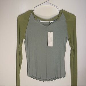 Urban Outfitters Two-Tone Green Long Sleeve Blouse